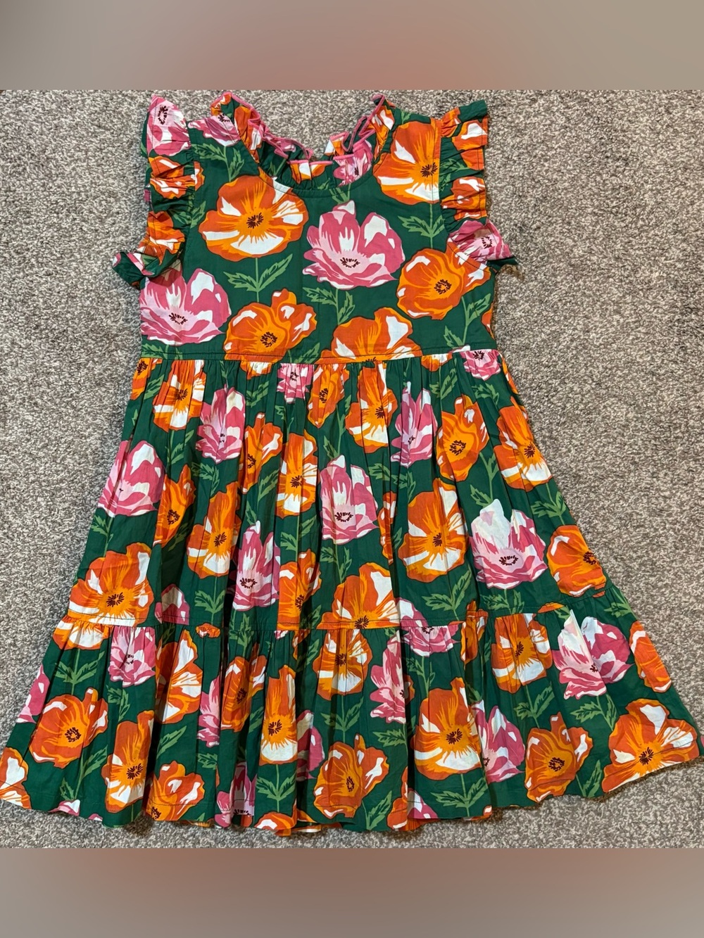 Pink Chicken Green Floral Tiered Dress with Pink & Orange Blooms